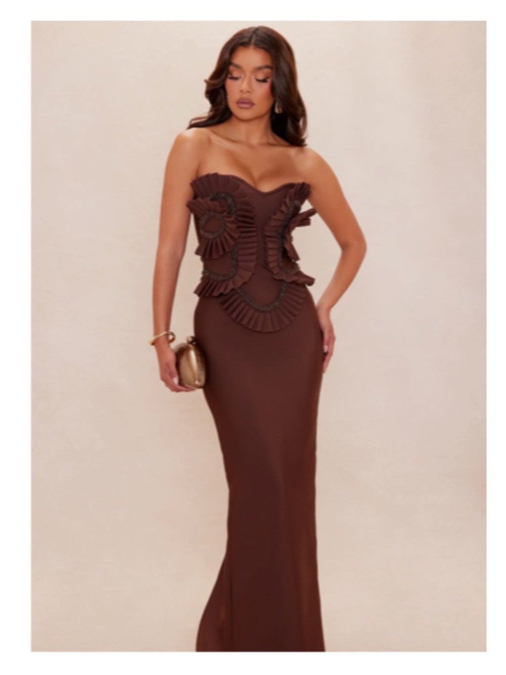 Fashion Nova Jade Beaded Bandage Maxi Dress - Chocolate - S